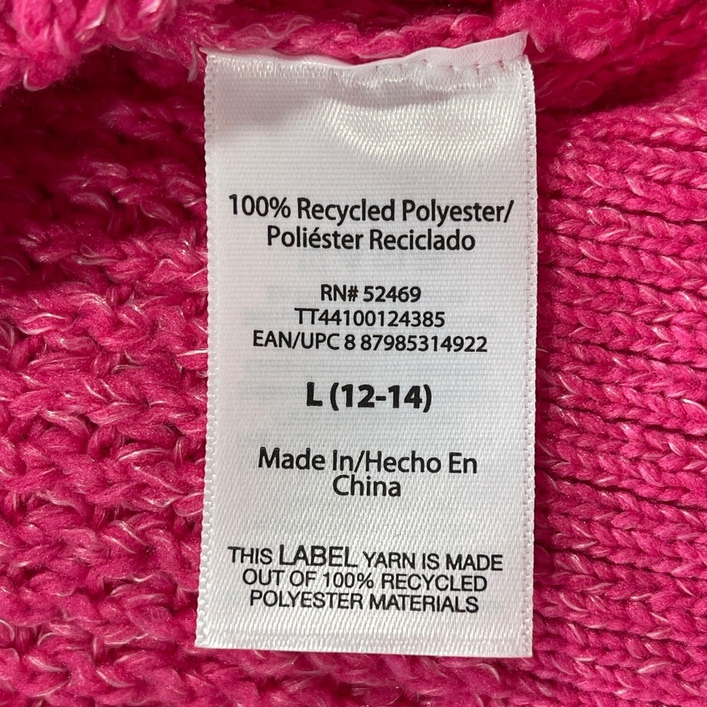 Time and Tru Womens Pink Waffle Knit Crewneck Sweater Recycled Polyester L 12-14 - Picture 6 of 8